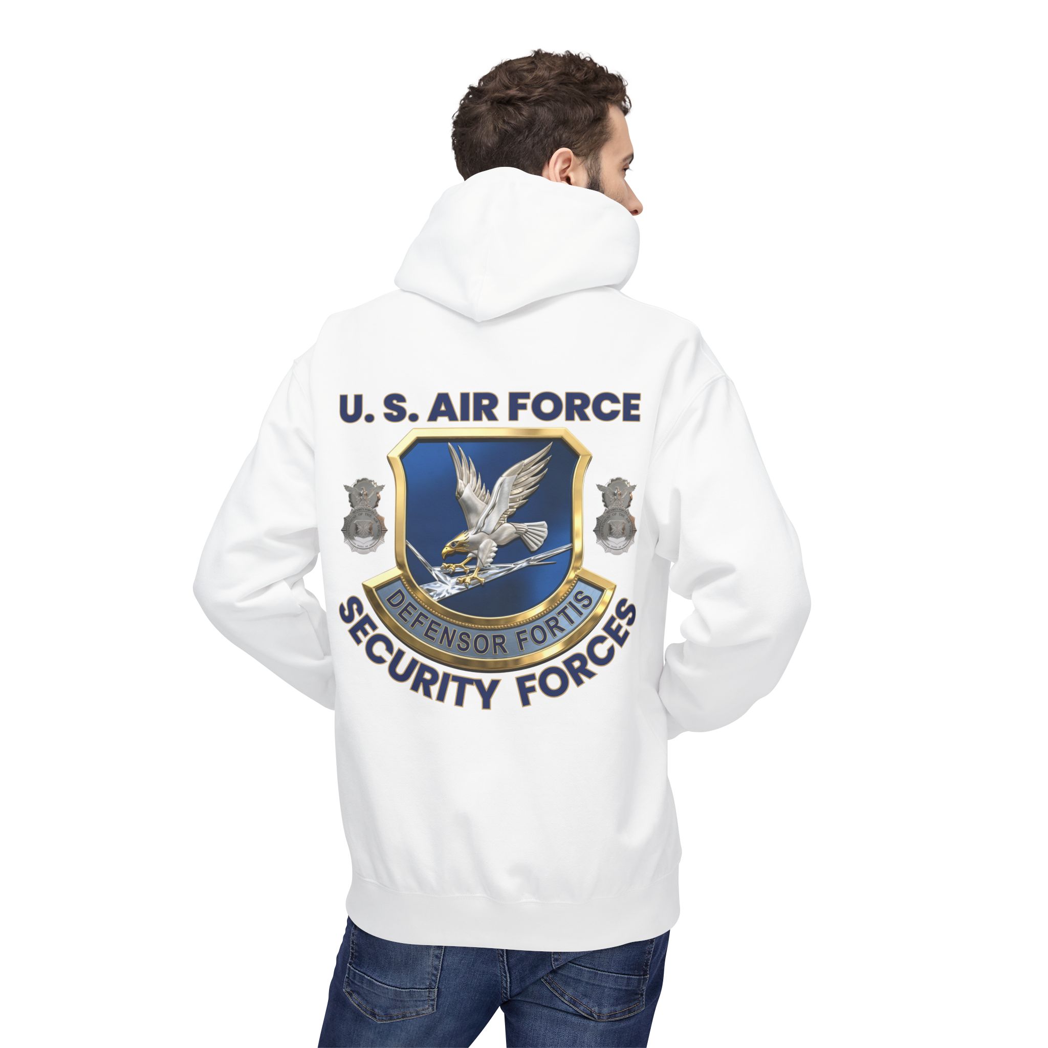 Air Force Security Forces Emblem Hoodie – U.S. Air Force Defensor Fortis Back Print - Image 4