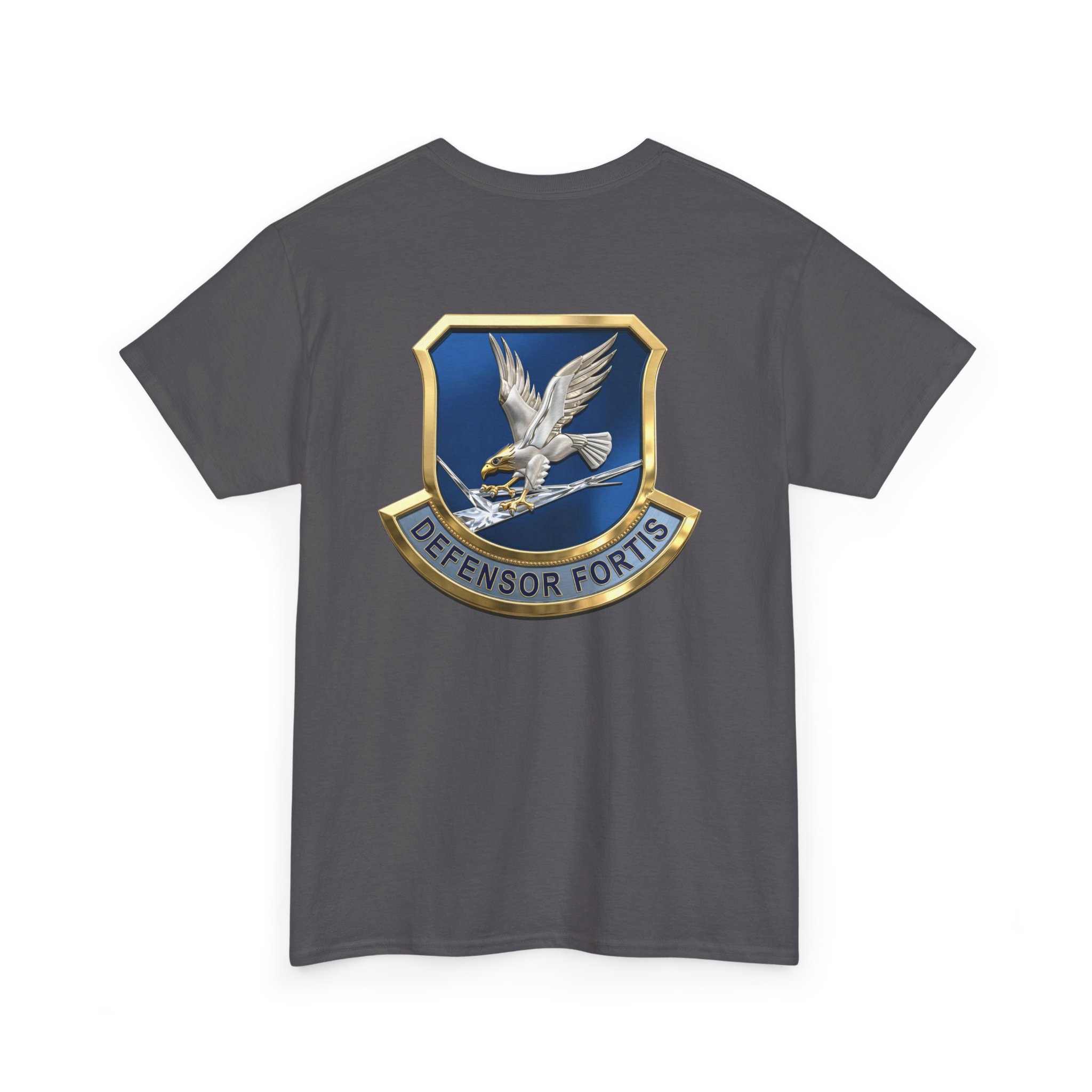 Military Crest T-Shirt — Defensor Fortis Emblem Back Print - Image 38