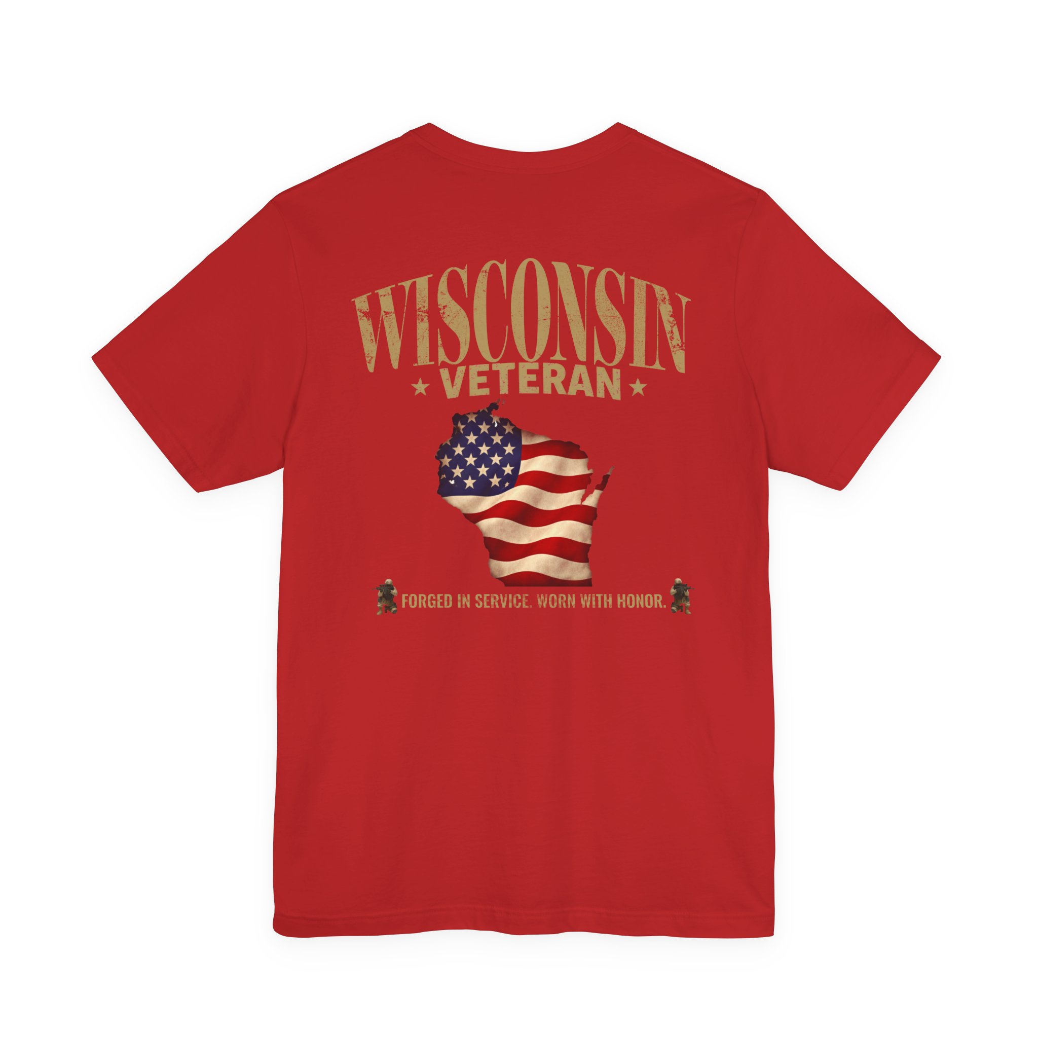 Wisconsin Veteran T-Shirt — American Flag Map Military Tribute Tee - Image 47
