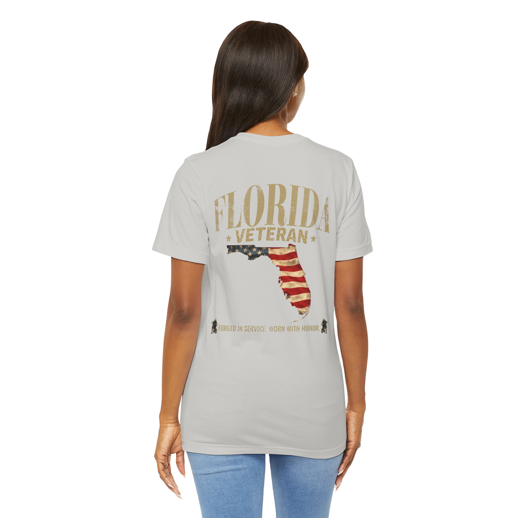 Florida Veteran T-Shirt — American Flag Map Military Tribute Tee - Image 25