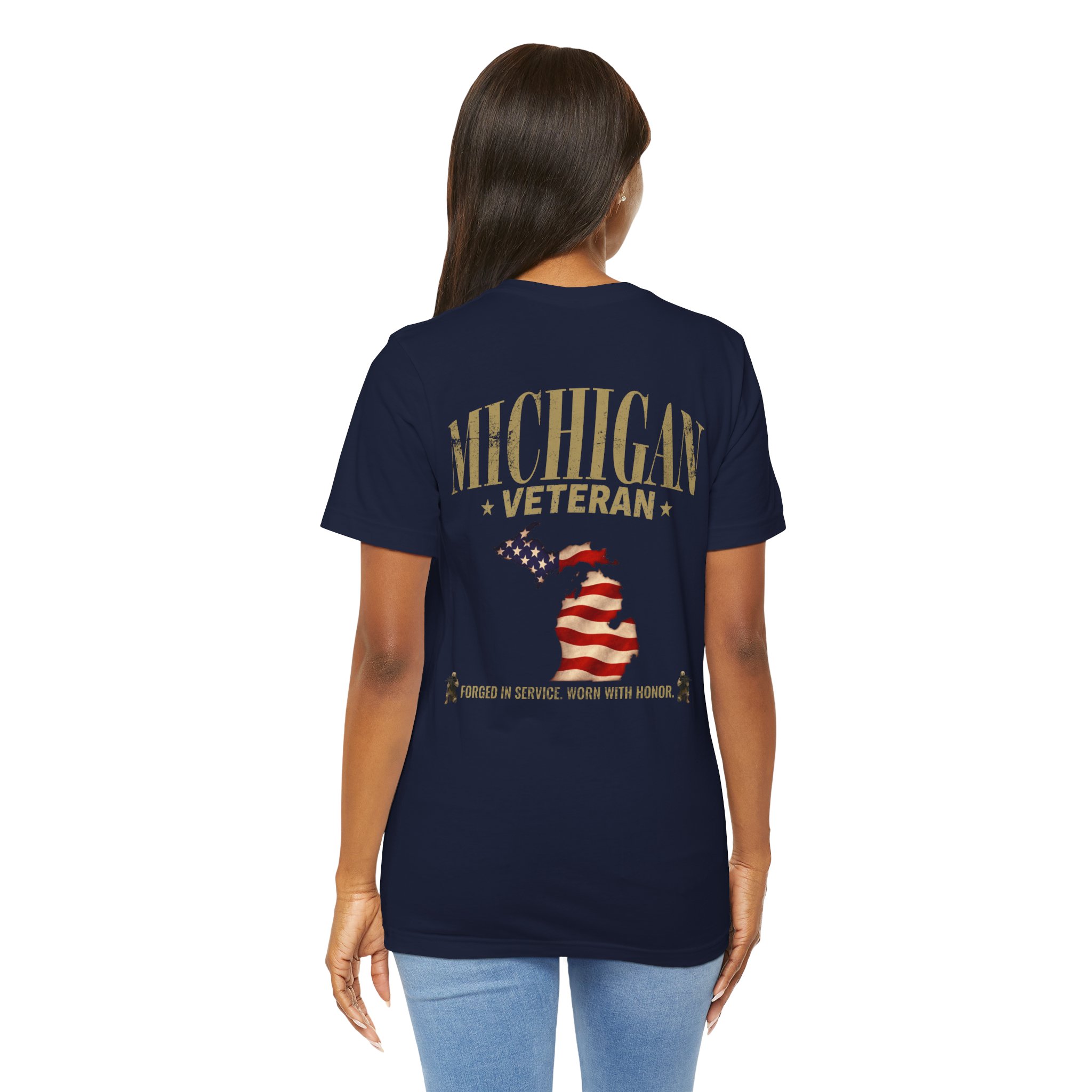 Michigan Veteran T-Shirt — American Flag Map Military Tribute Tee - Image 30