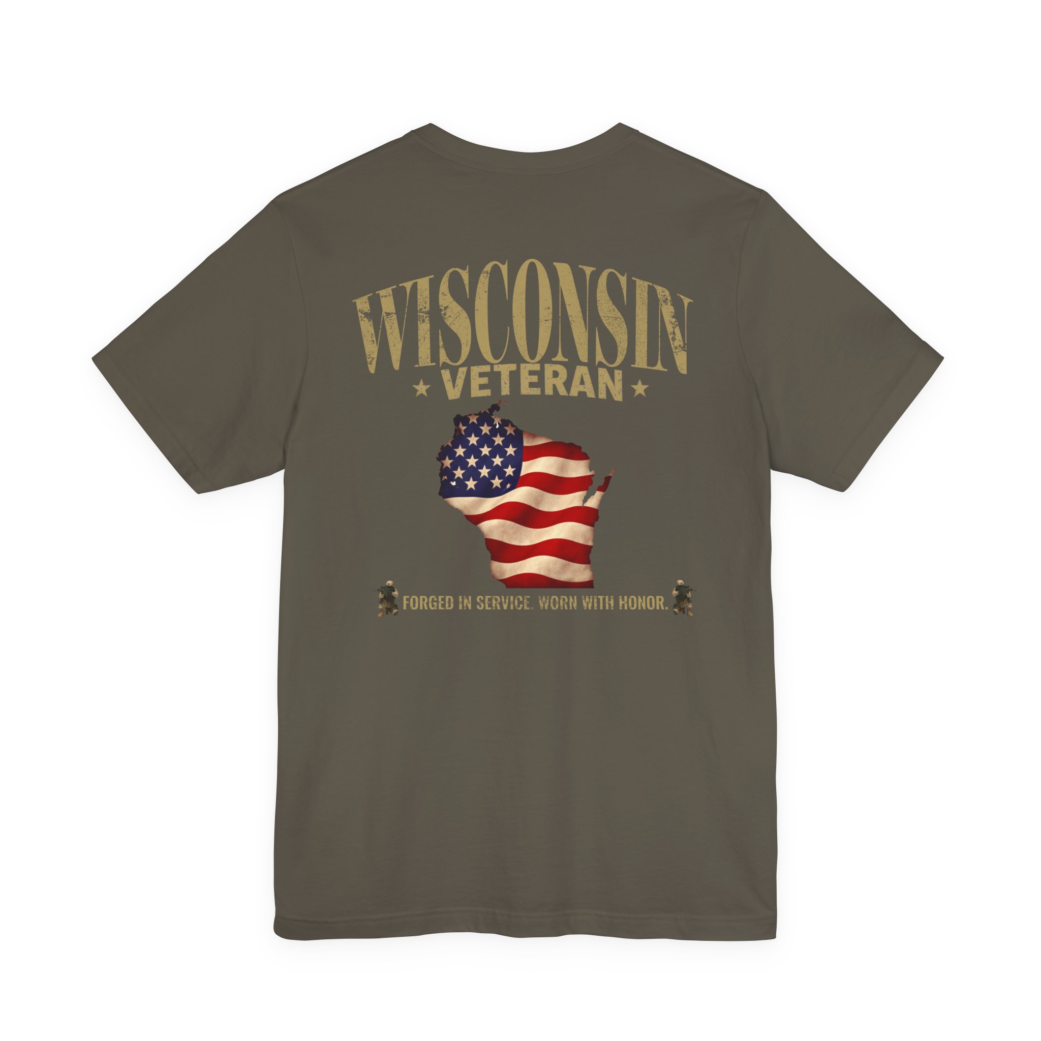 Wisconsin Veteran T-Shirt — American Flag Map Military Tribute Tee - Image 37