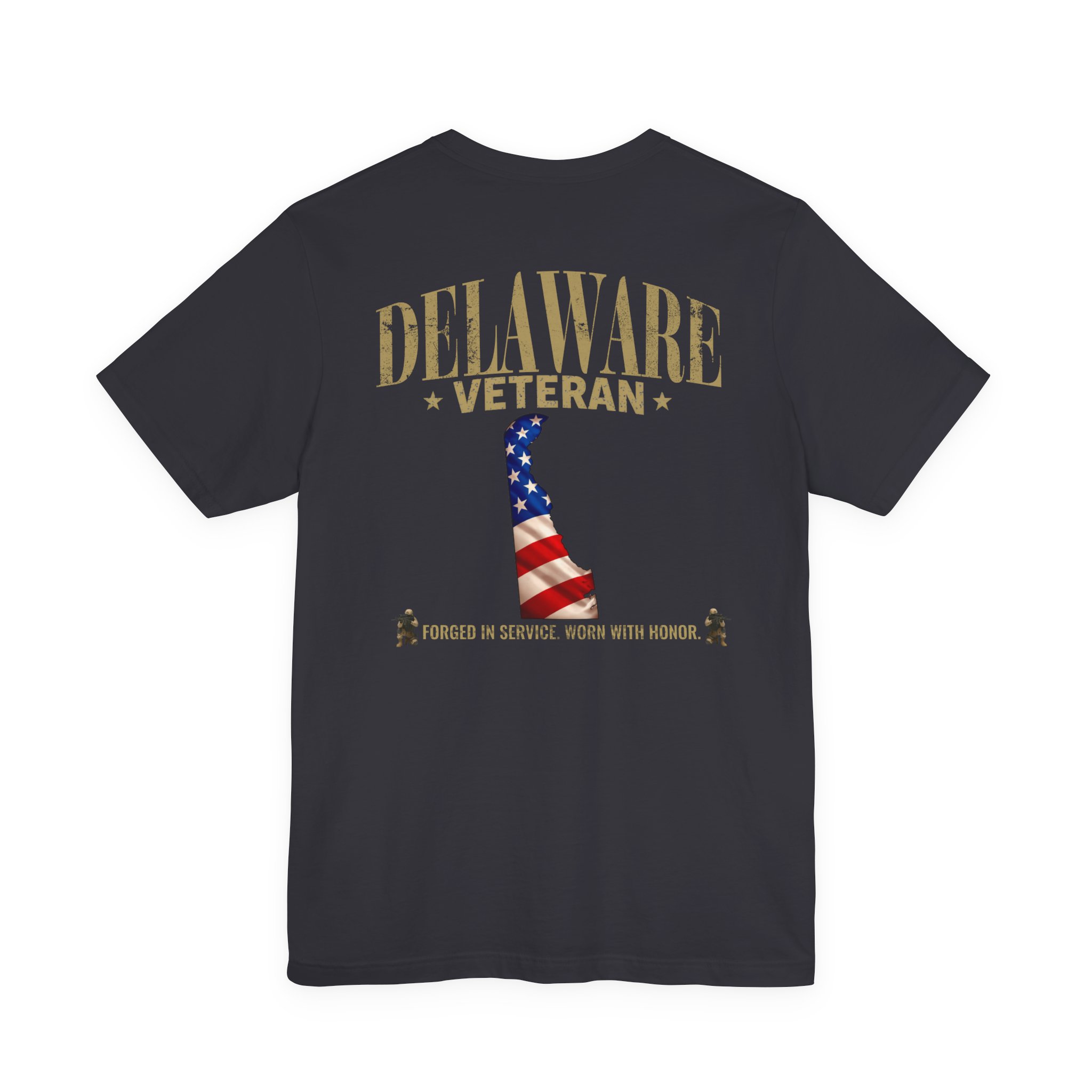 Delaware Veteran T-Shirt — American Flag Map Military Tribute Tee - Image 32