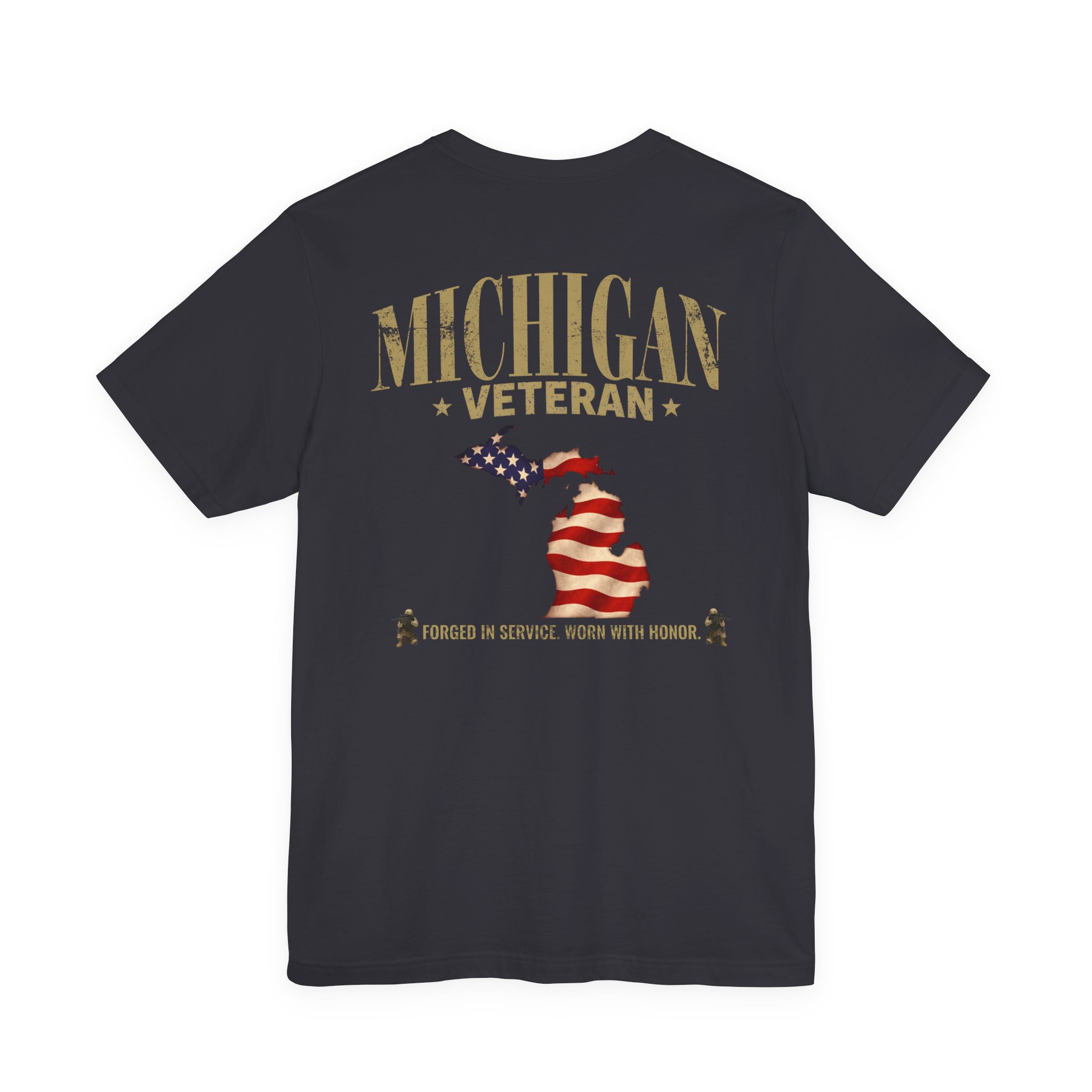 Michigan Veteran T-Shirt — American Flag Map Military Tribute Tee - Image 22