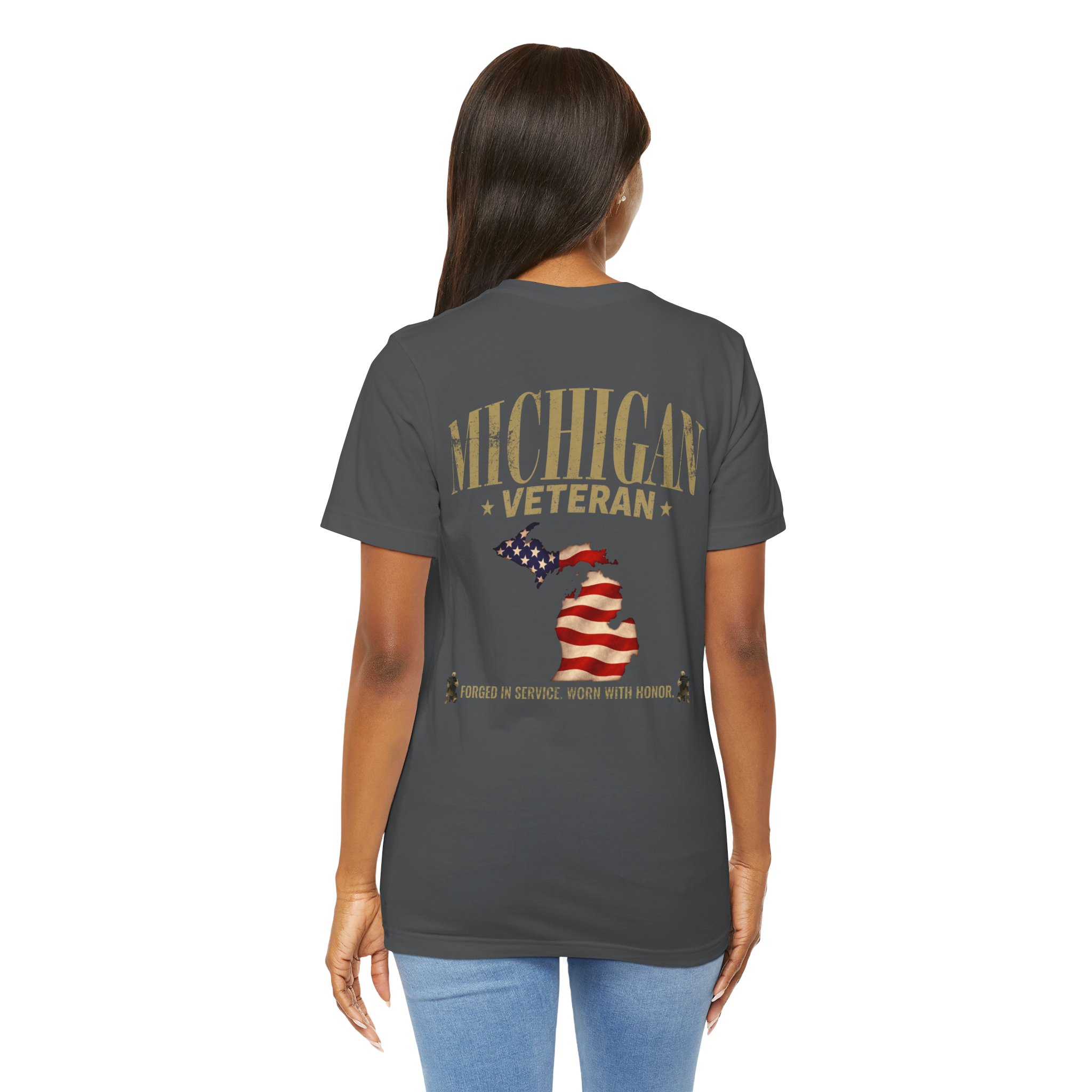 Michigan Veteran T-Shirt — American Flag Map Military Tribute Tee - Image 15