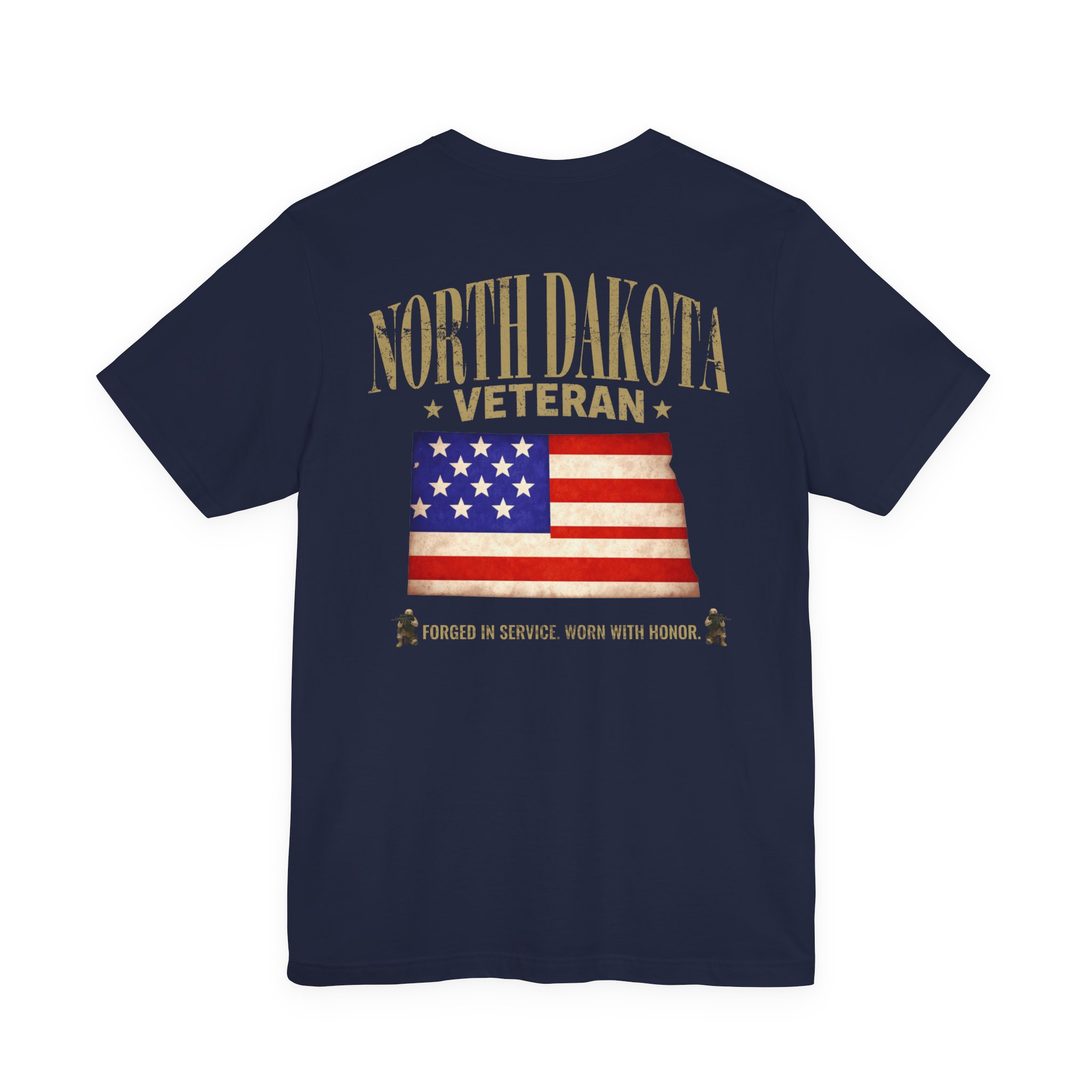 North Dakota Veteran T-Shirt — American Flag Map Military Tribute Tee