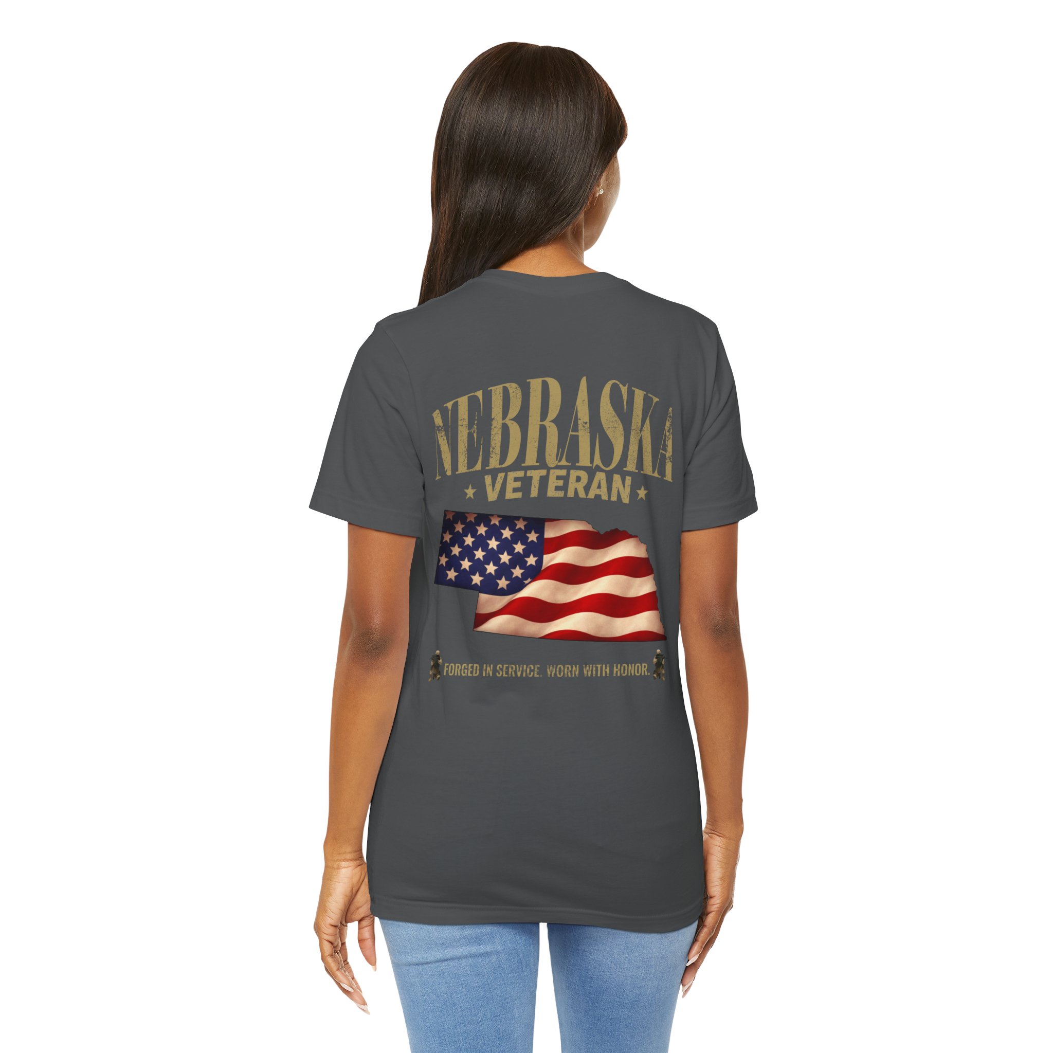 Nebraska Veteran T-Shirt — American Flag Map Military Tribute Tee - Image 45