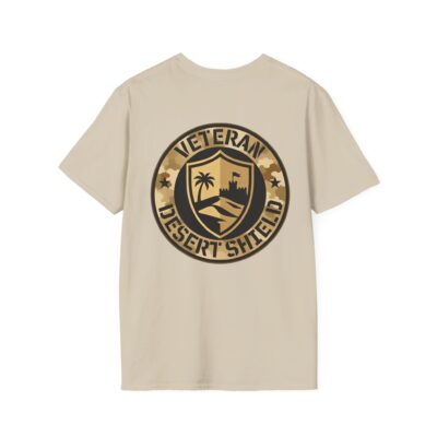 Veteran Desert Shield T-Shirt — Military Veteran Camouflage Emblem – Back