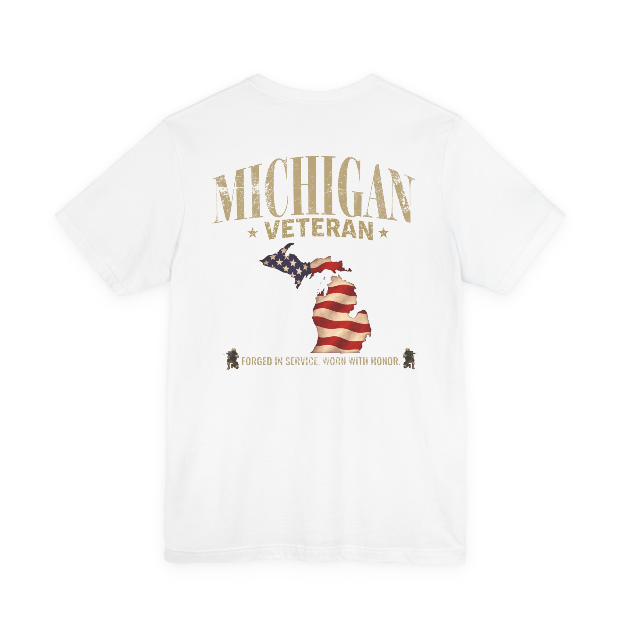 Michigan Veteran T-Shirt — American Flag Map Military Tribute Tee - Image 42