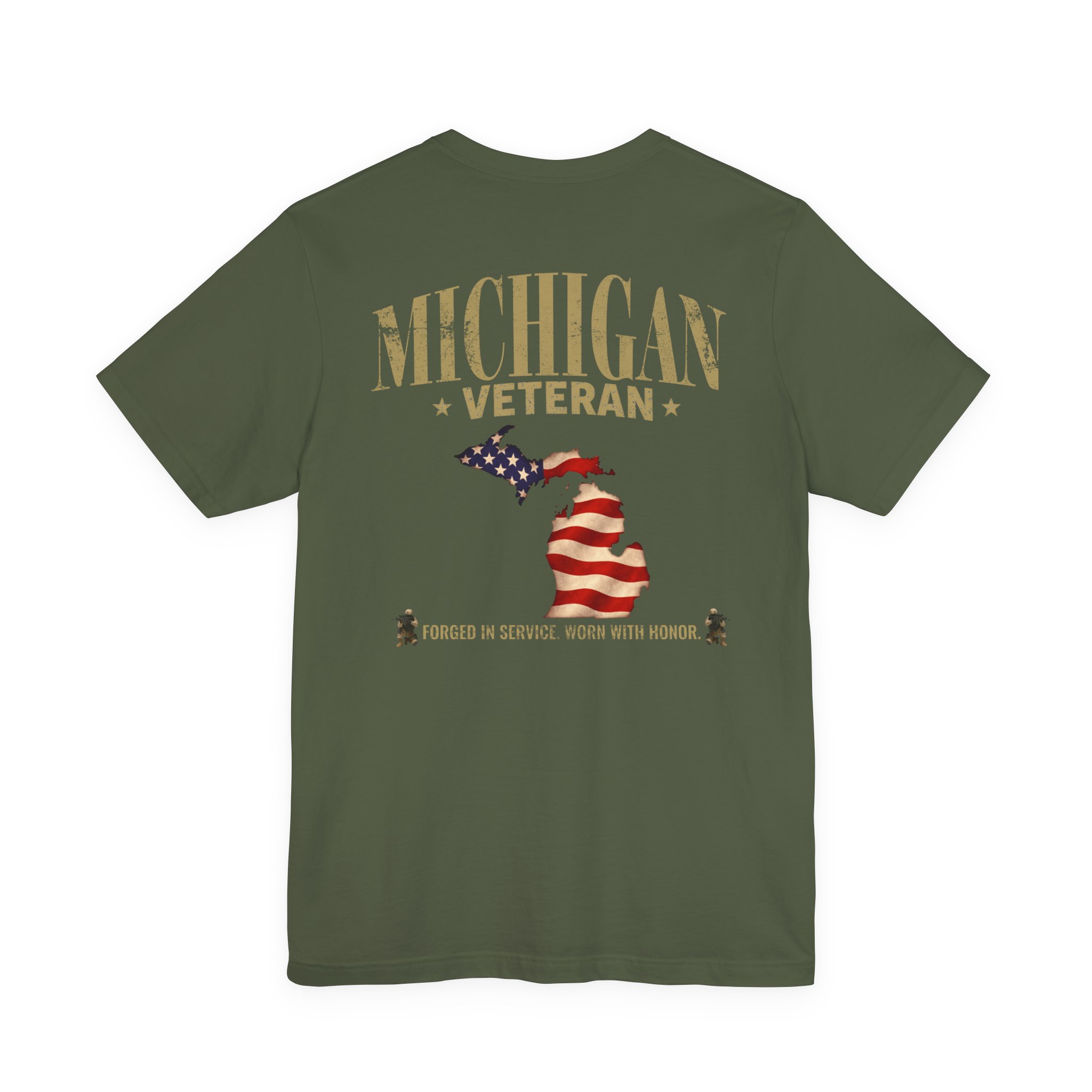 Michigan Veteran T-Shirt — American Flag Map Military Tribute Tee - Image 47