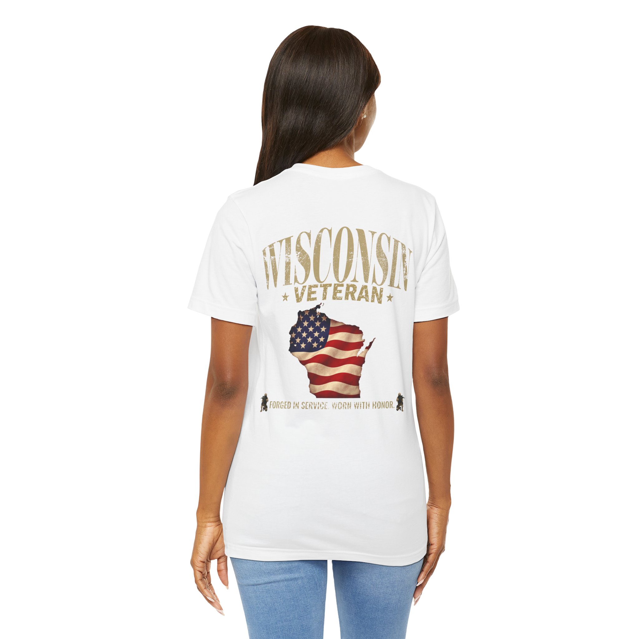 Wisconsin Veteran T-Shirt — American Flag Map Military Tribute Tee - Image 30