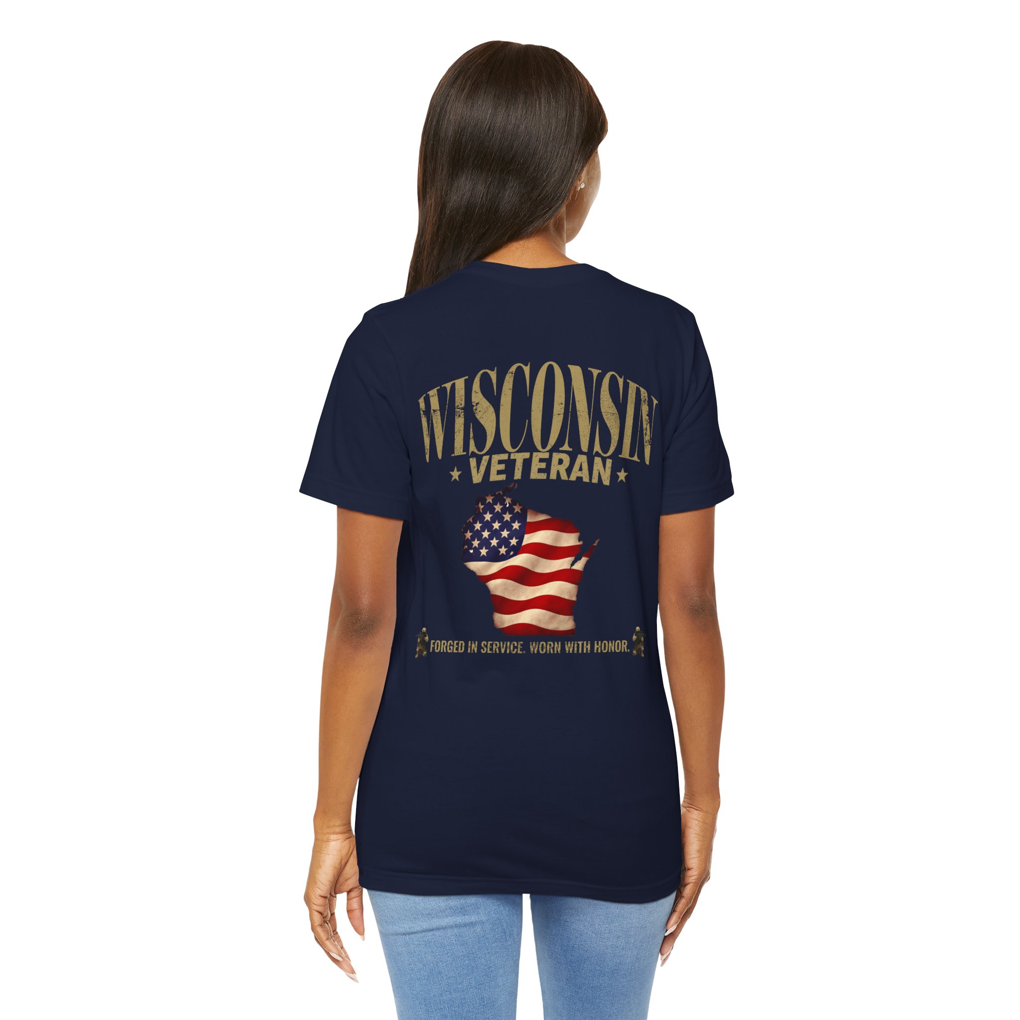 Wisconsin Veteran T-Shirt — American Flag Map Military Tribute Tee - Image 25