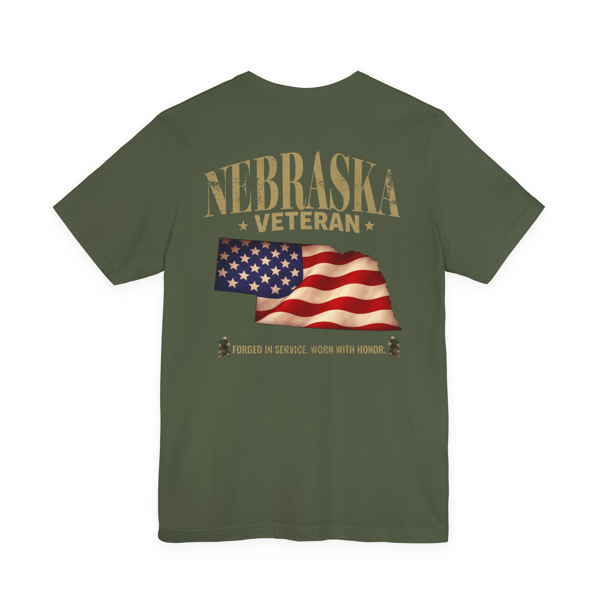 Nebraska Veteran T-Shirt — American Flag Map Military Tribute Tee