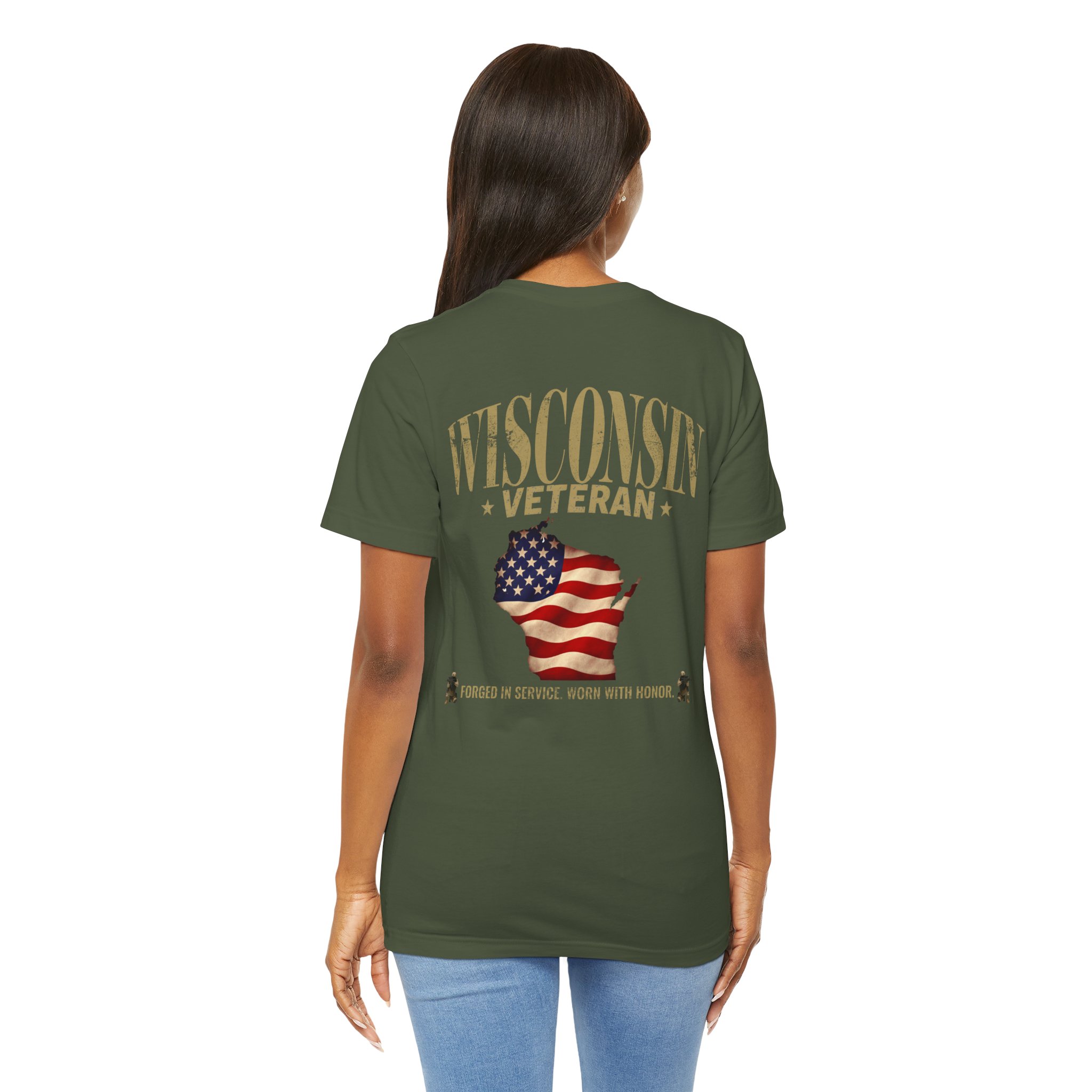 Wisconsin Veteran T-Shirt — American Flag Map Military Tribute Tee - Image 10