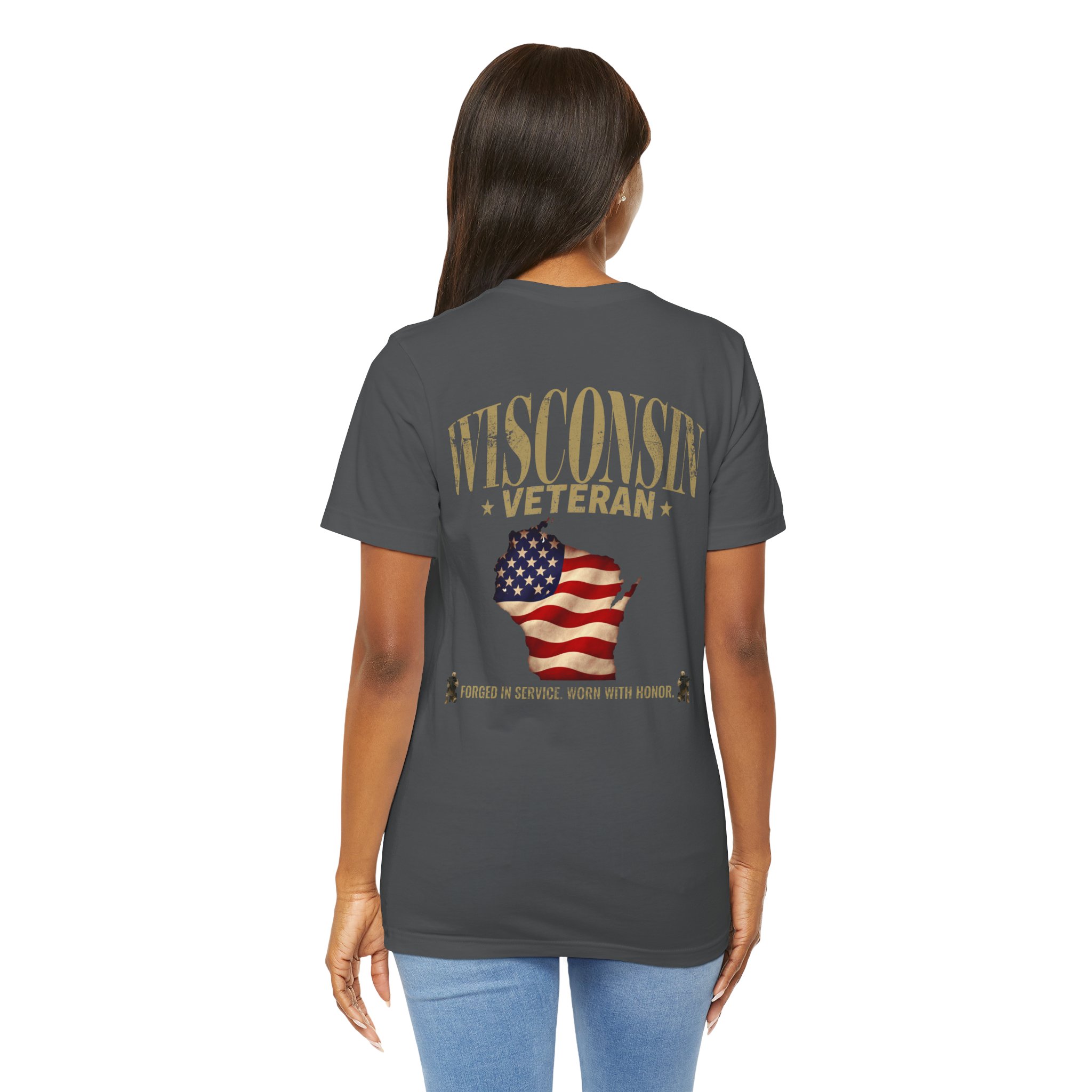 Wisconsin Veteran T-Shirt — American Flag Map Military Tribute Tee - Image 45