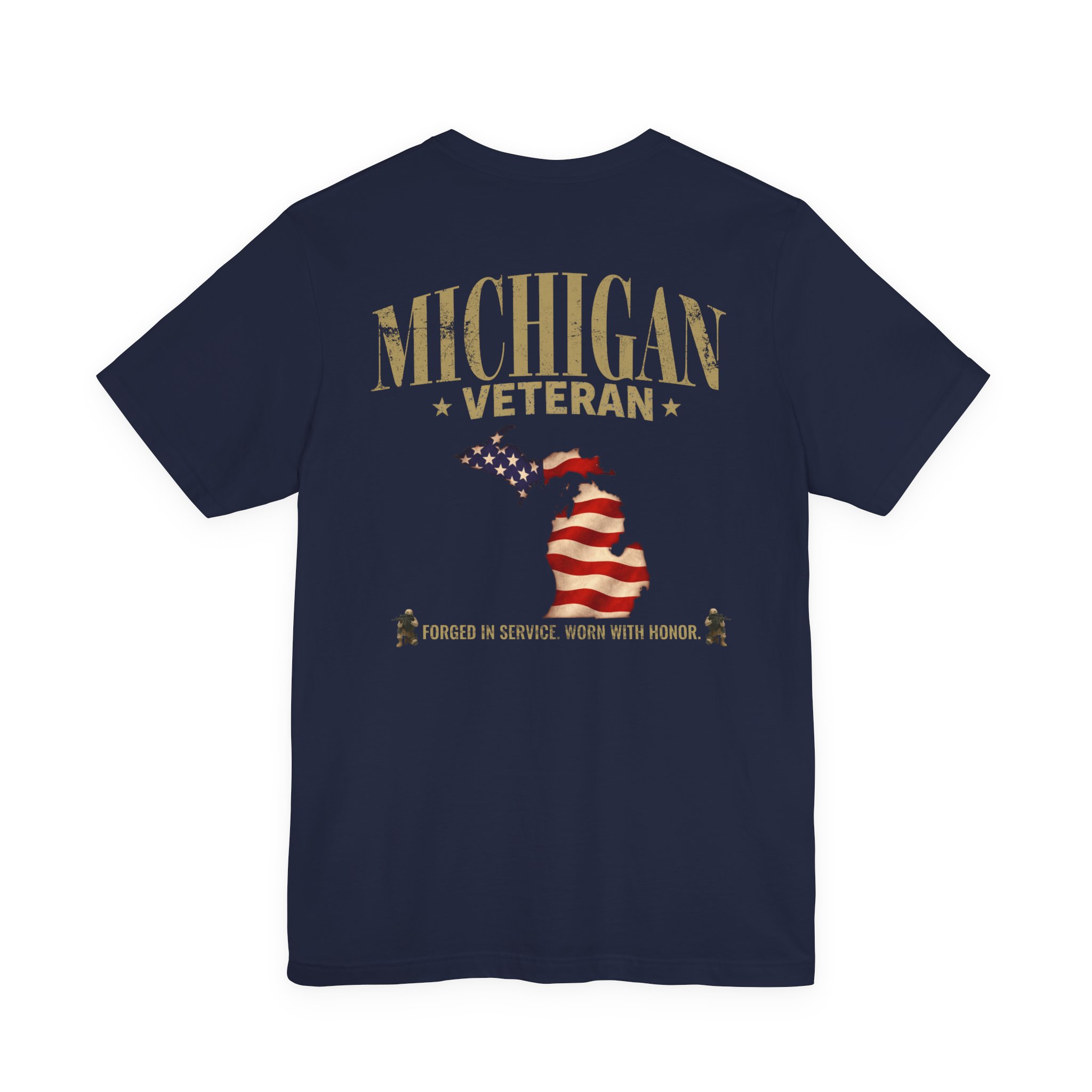 Michigan Veteran T-Shirt — American Flag Map Military Tribute Tee - Image 27