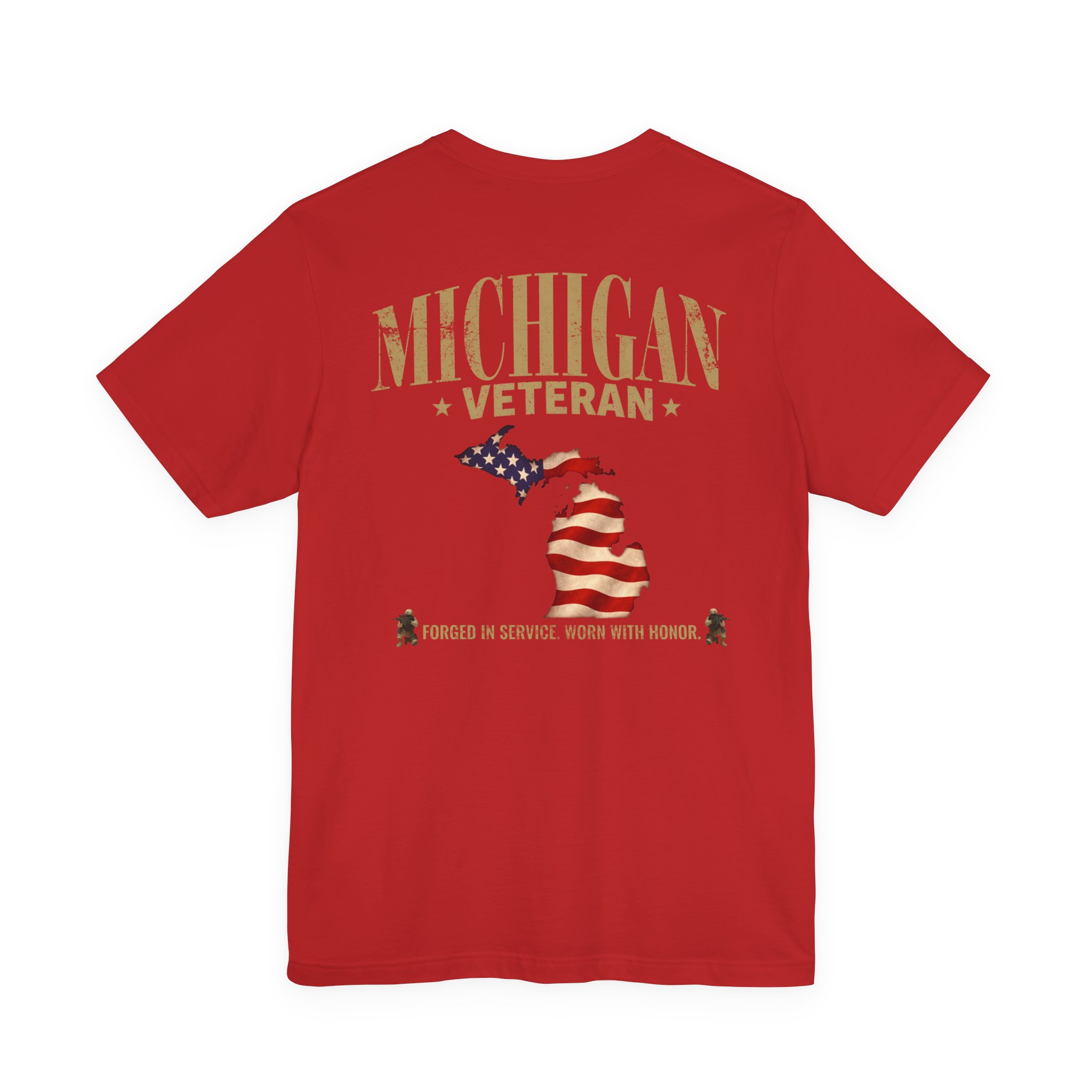 Michigan Veteran T-Shirt — American Flag Map Military Tribute Tee - Image 32