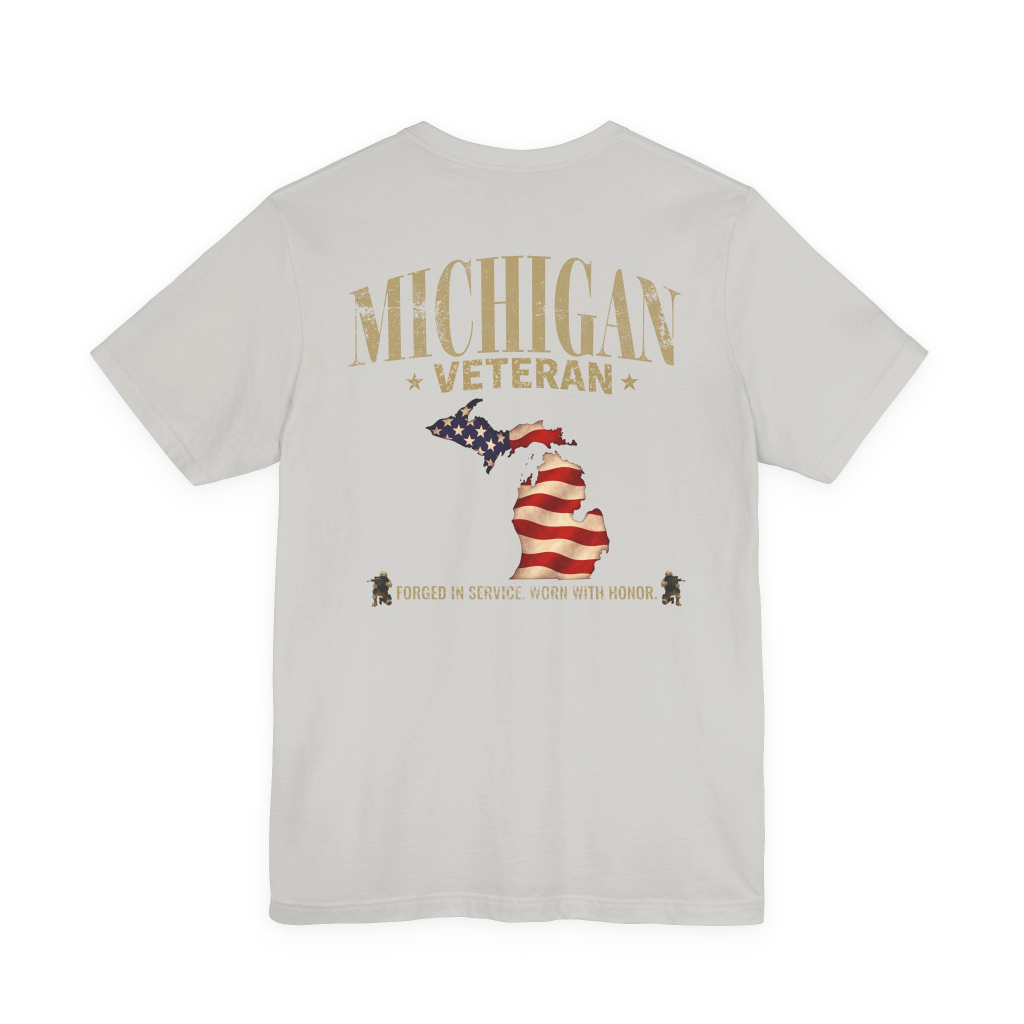 Michigan Veteran T-Shirt — American Flag Map Military Tribute Tee - Image 37