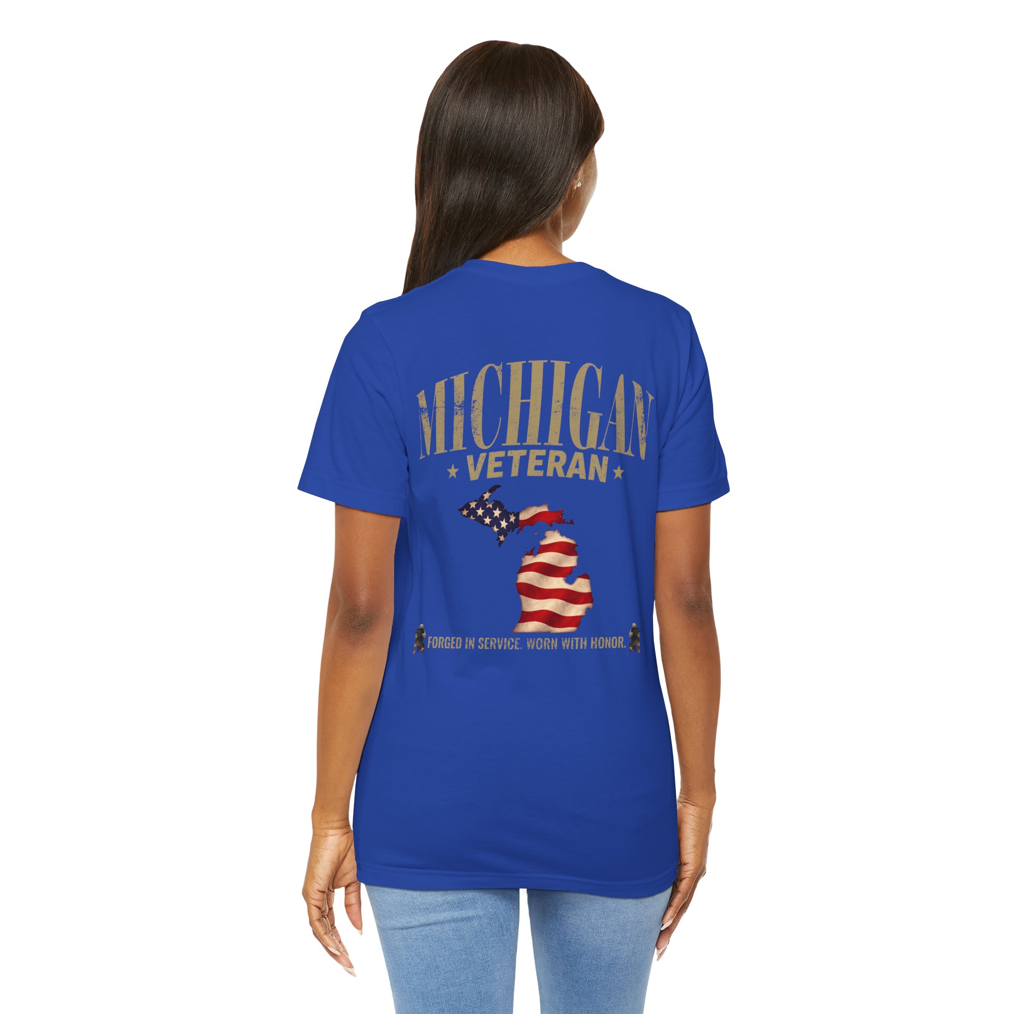 Michigan Veteran T-Shirt — American Flag Map Military Tribute Tee - Image 5