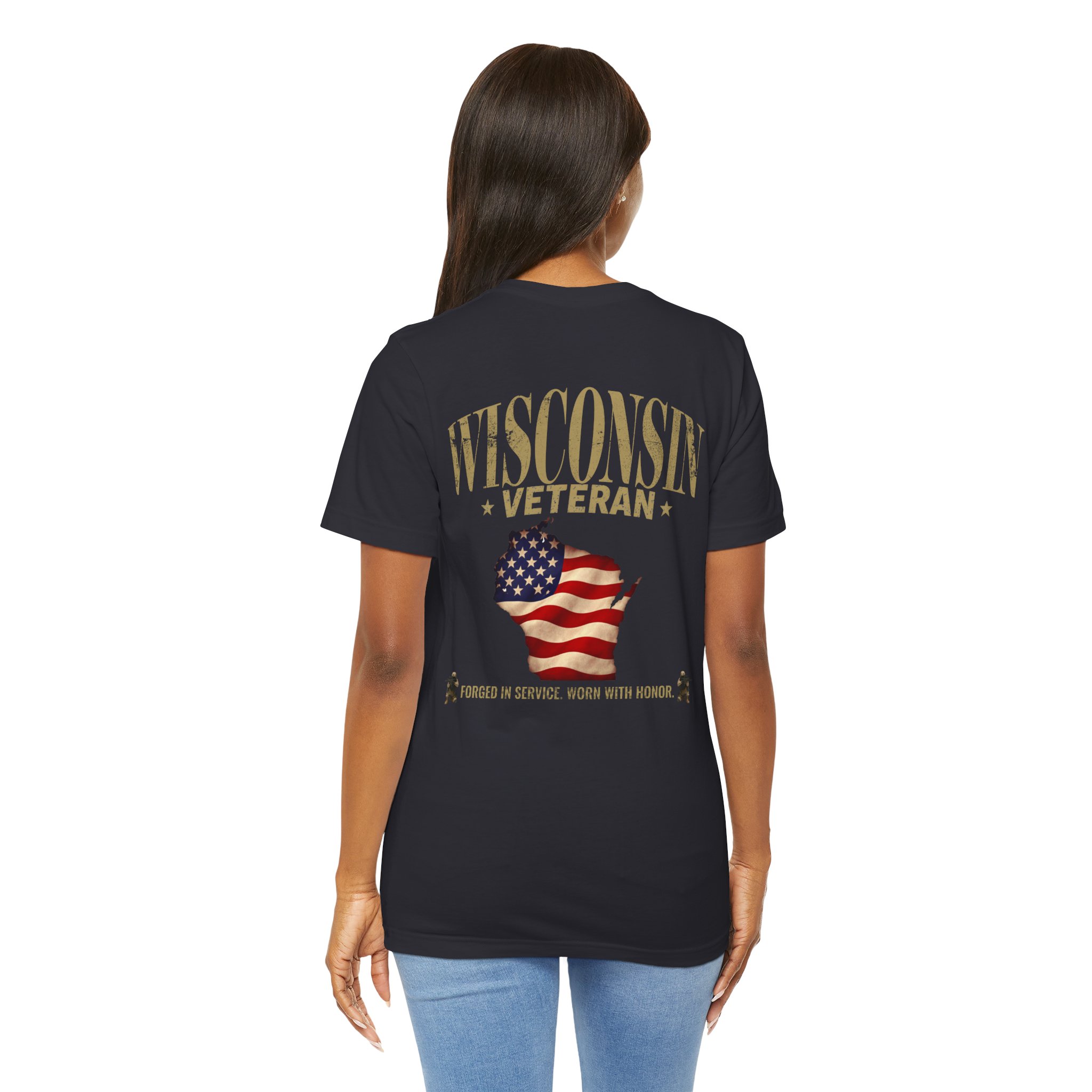 Wisconsin Veteran T-Shirt — American Flag Map Military Tribute Tee - Image 5