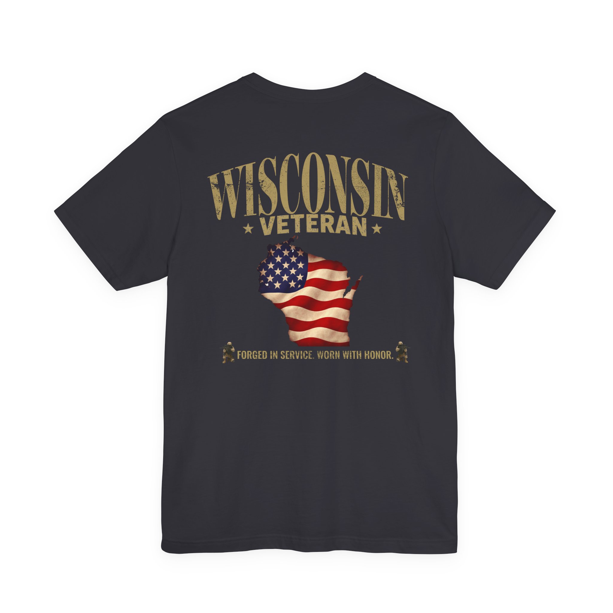 Wisconsin Veteran T-Shirt — American Flag Map Military Tribute Tee