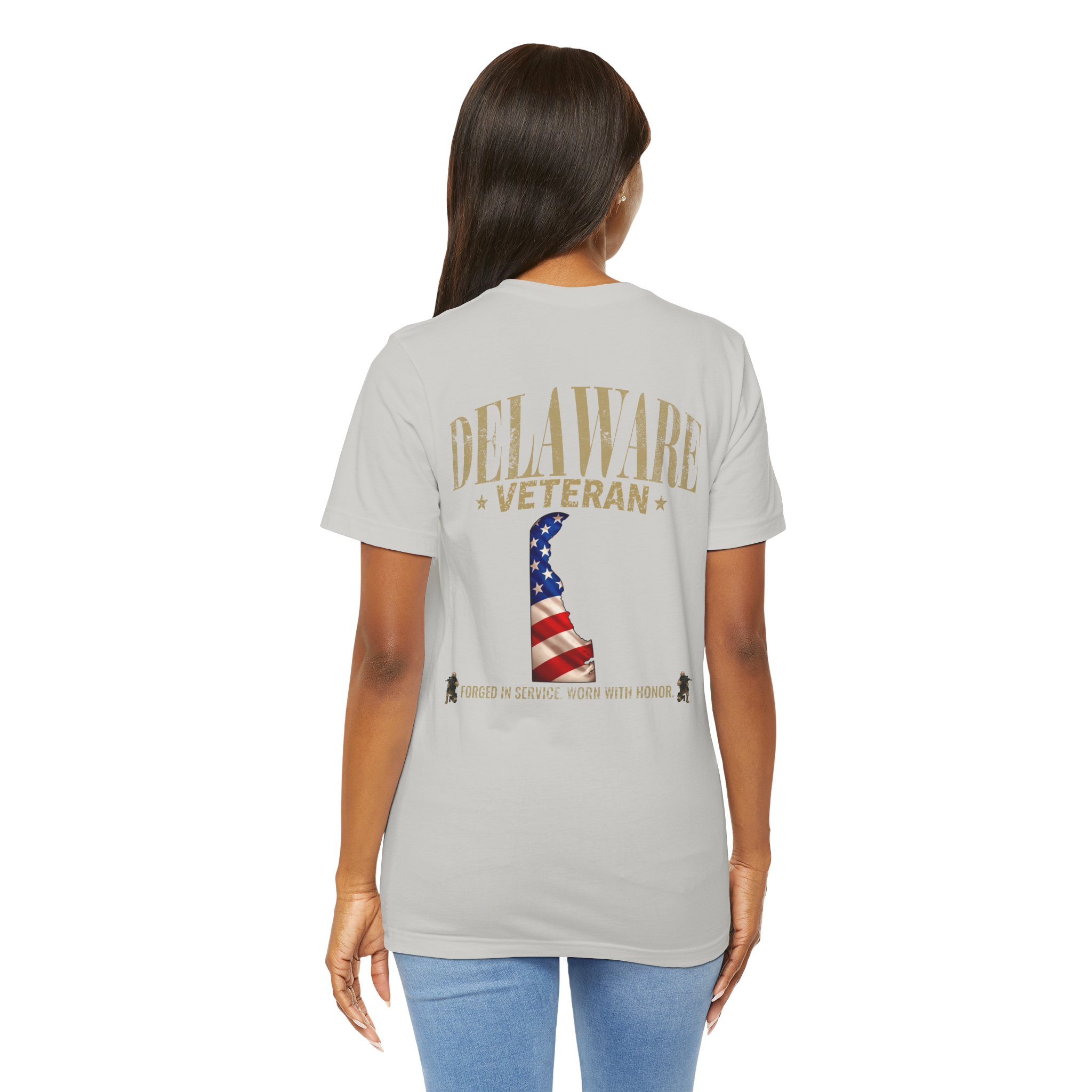 Delaware Veteran T-Shirt — American Flag Map Military Tribute Tee - Image 25