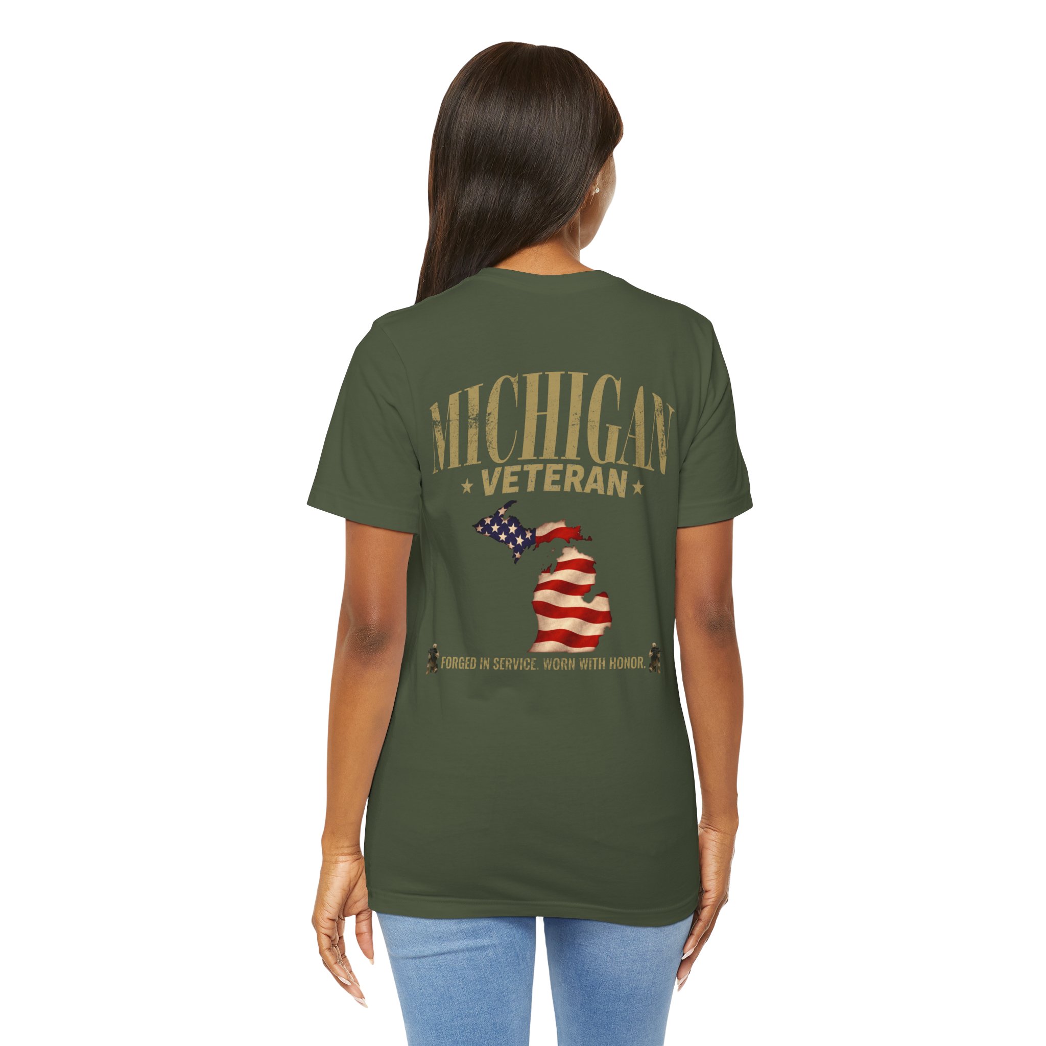 Michigan Veteran T-Shirt — American Flag Map Military Tribute Tee - Image 50