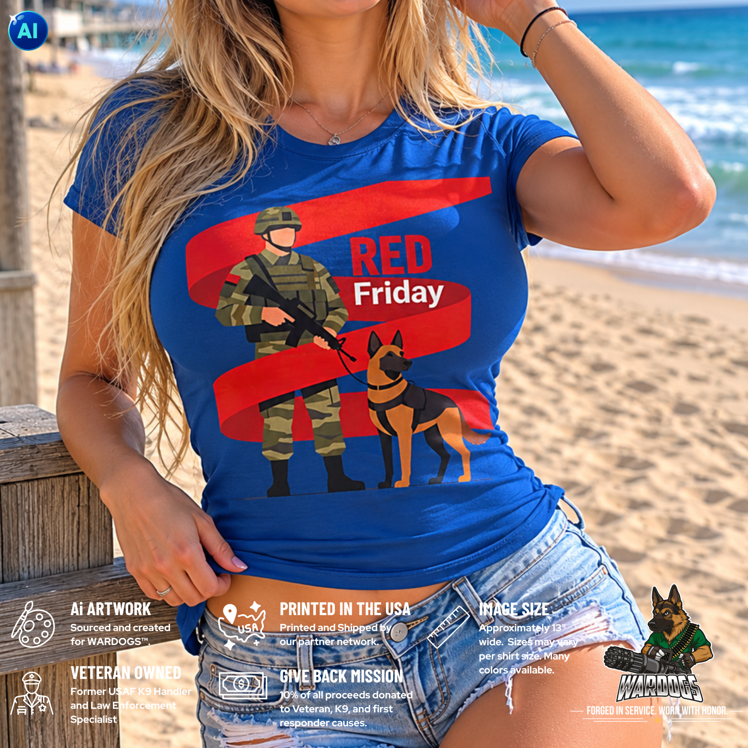 Red Friday Military T-Shirt — Support Our Warriors & K9 Units
