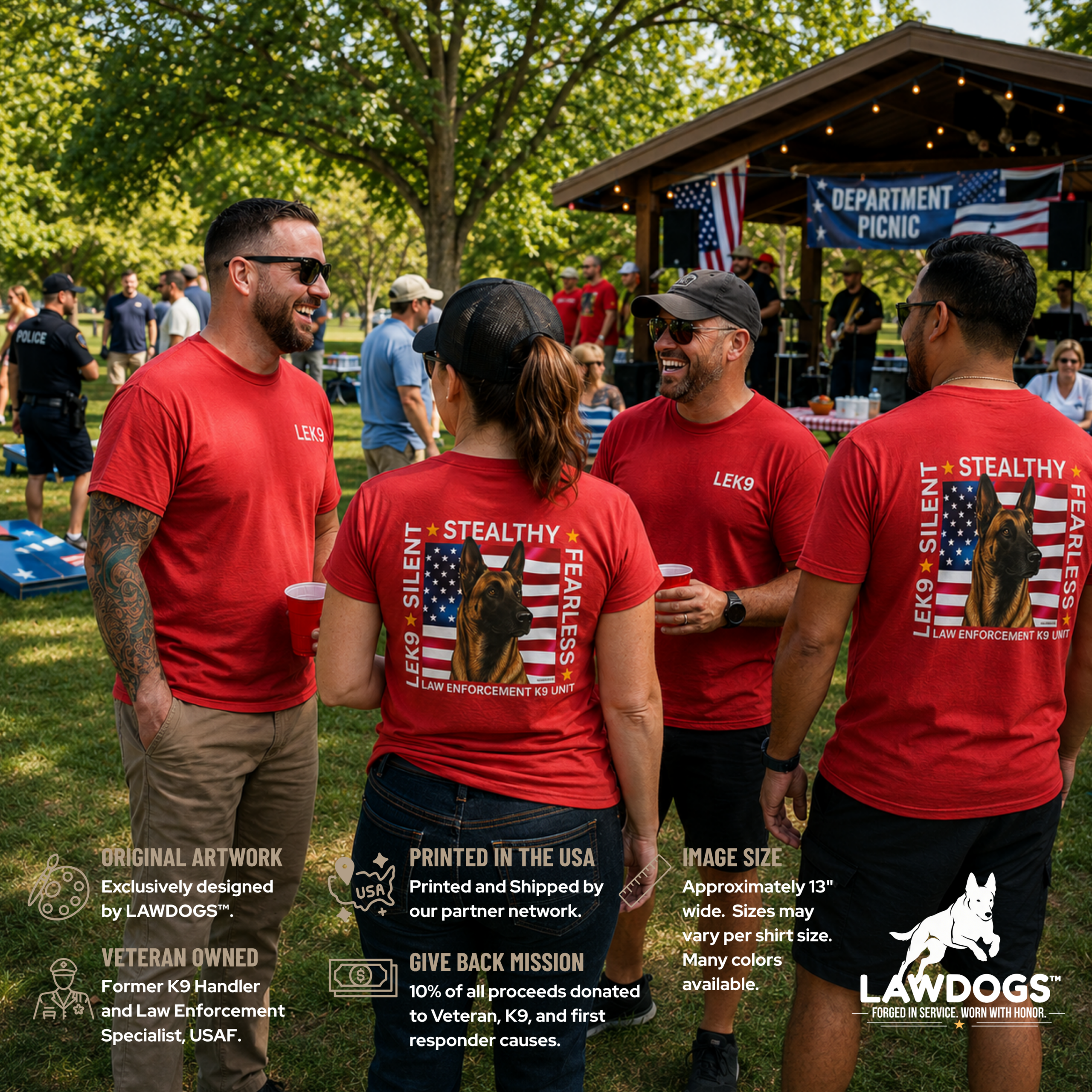 Law Enforcement Police K9 Tee - Malinois FEARLESS Trending - K9 Unit - LEK9 Front - Image 2